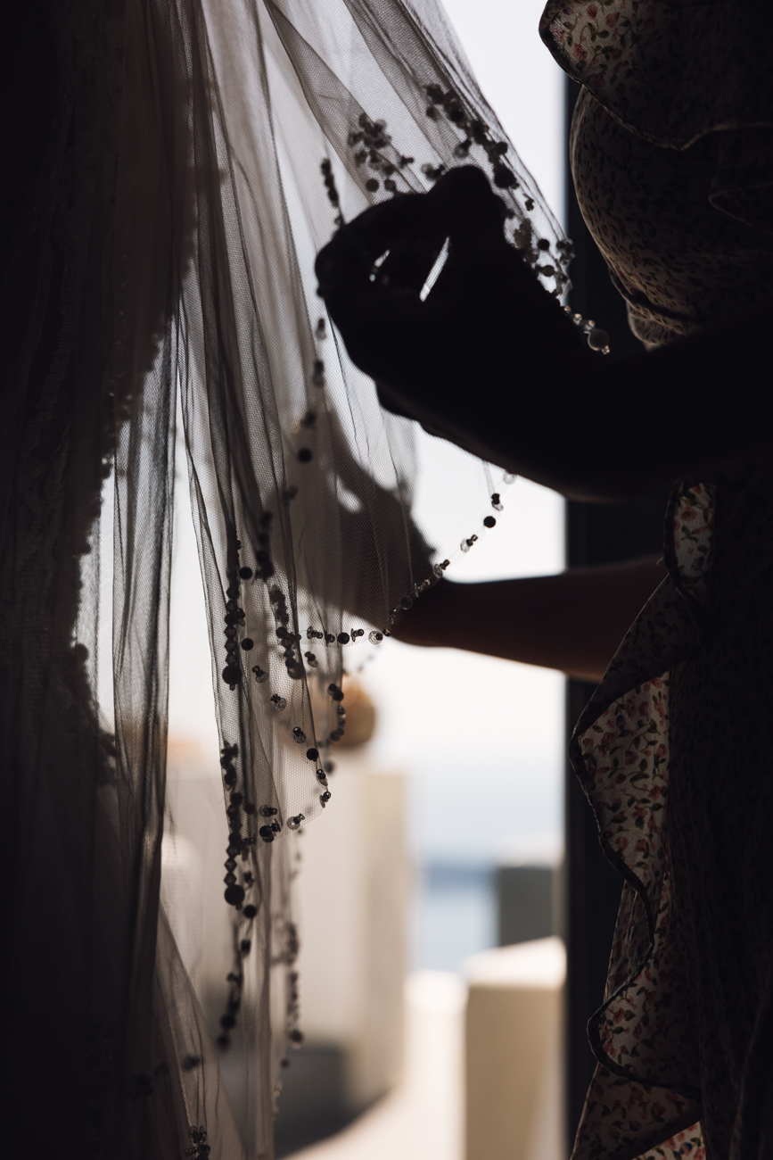 Santorini wedding bridal details