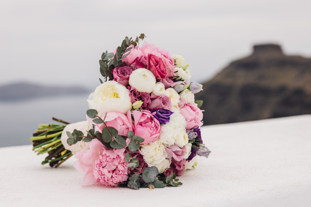 Bridal bouquet with pink peonies