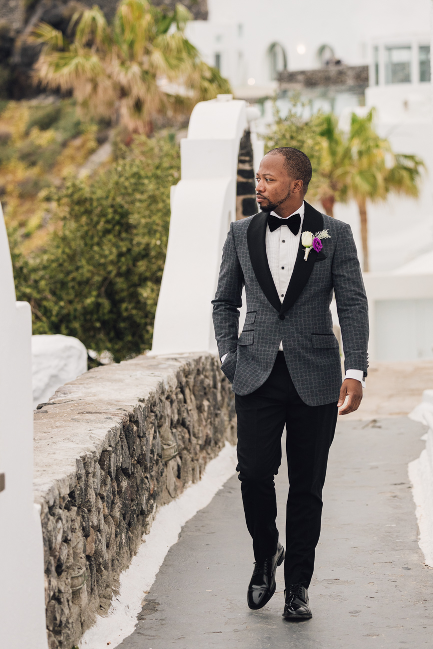 groom portrait wedding photographer Santorini Greece