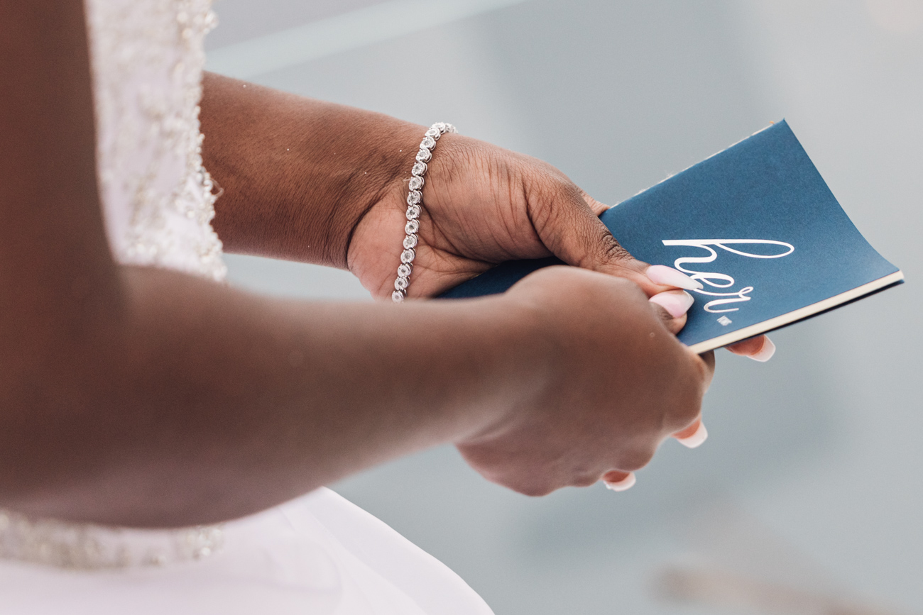 Bride holding her wedding vows