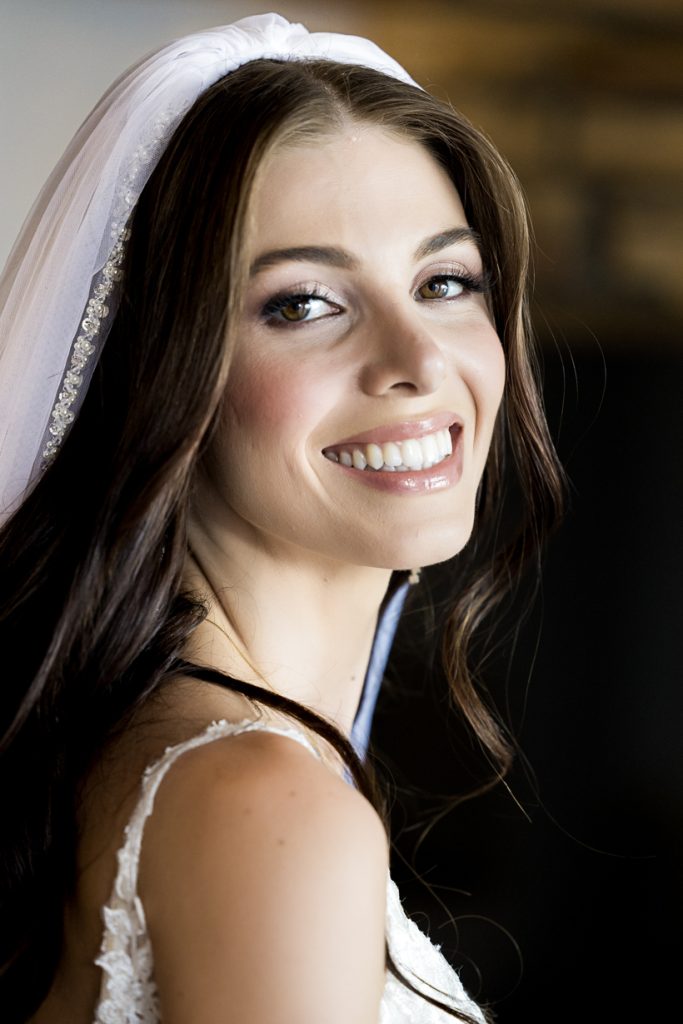 Bride pre-ceremony portrait during wedding preparation in Haraki, Rhodes, Greece