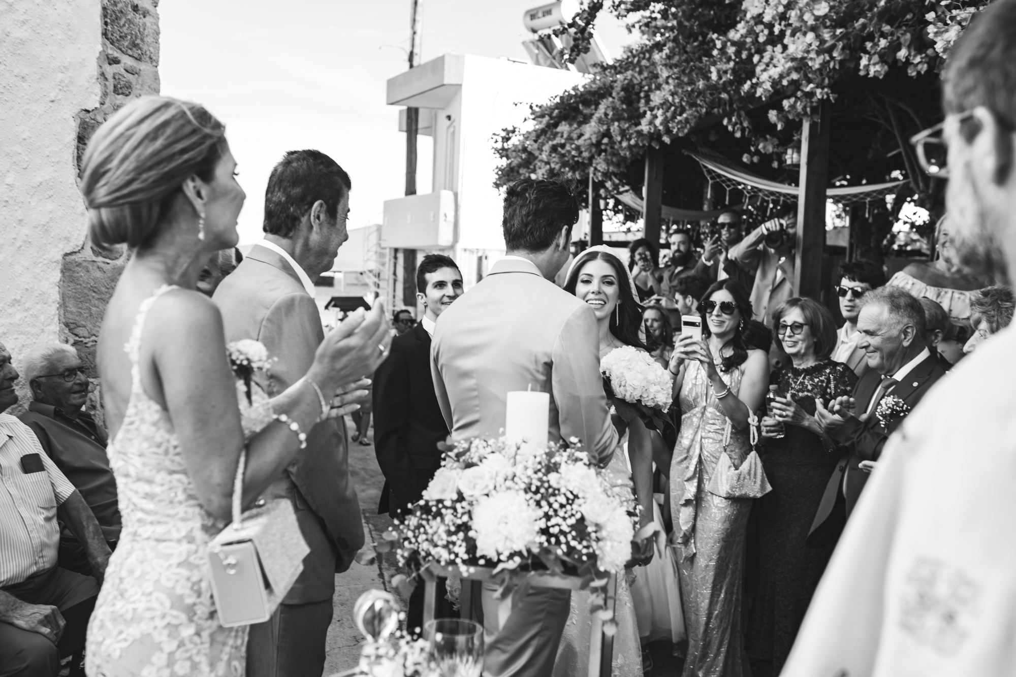Groom seeing the bride for the first time at the church in Haraki, Rhodes.